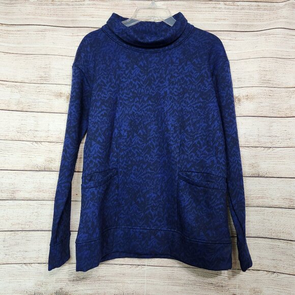 Columbia Woman’s Lodge Funnel Pullover Blue & Black Fleece Lined Size Medium - Picture 1 of 15